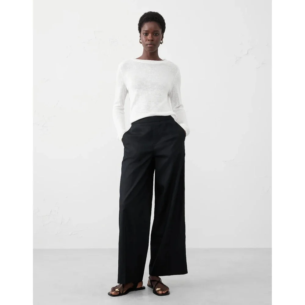 New‎ Banana Republic Trousers Pants XL Linen Hayden Wide Leg Flat Front Black